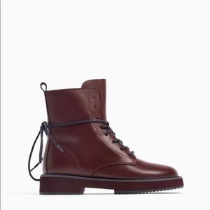 Zara kids burgundy leather boots sz 12.5
